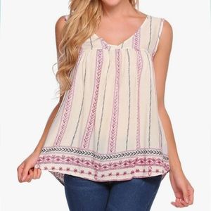 Sleeveless sheer top with floral stripe detail Size small